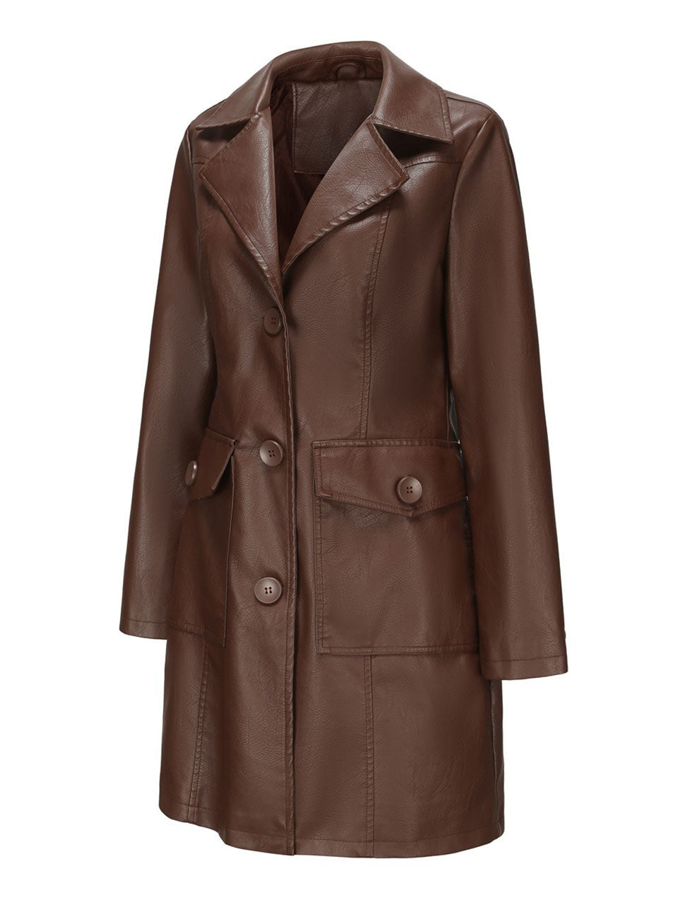 Vintage 90s Burgundy Red Faux Leather Trench Long Pu Coat
