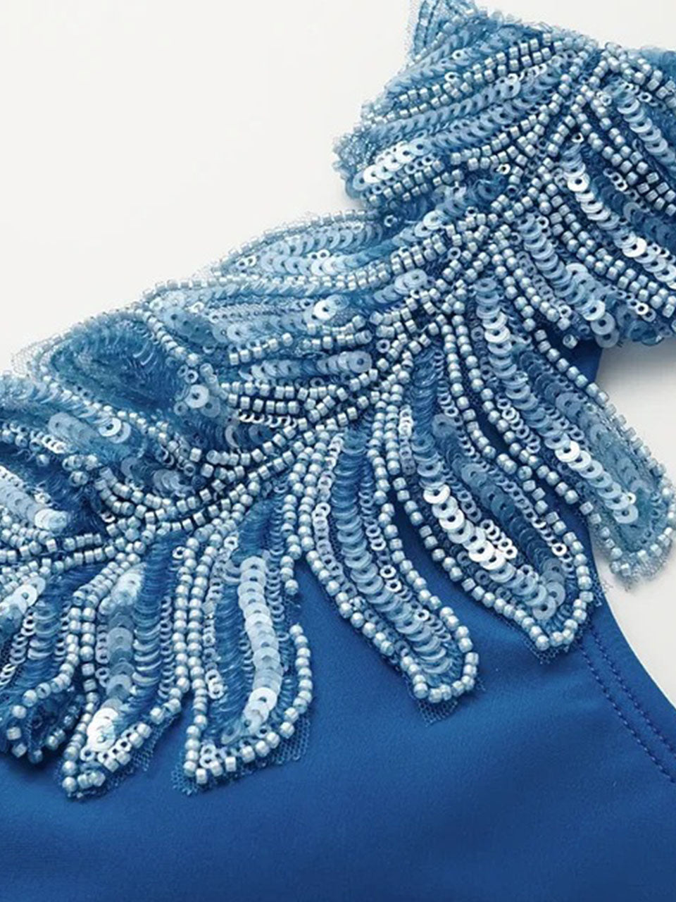 Royal Blue One Shoulder Beaded Feather One Piece Monokini