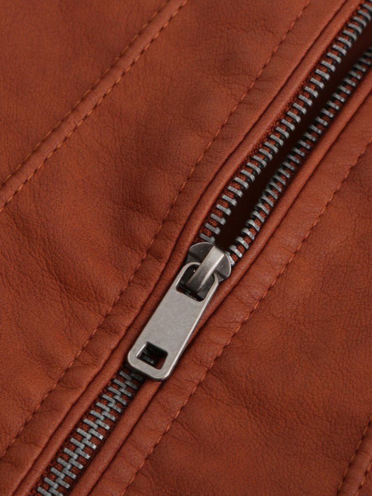 3 Color Long Sleeve PU Leather Motorcycle Jacket