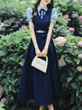 Vintage Navy Two-Piece Fake Layered Shirt Dress