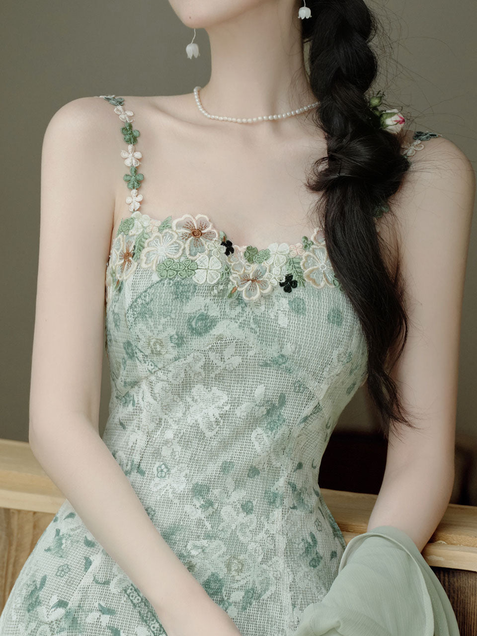 2PS Green Floral Print Lace Dress