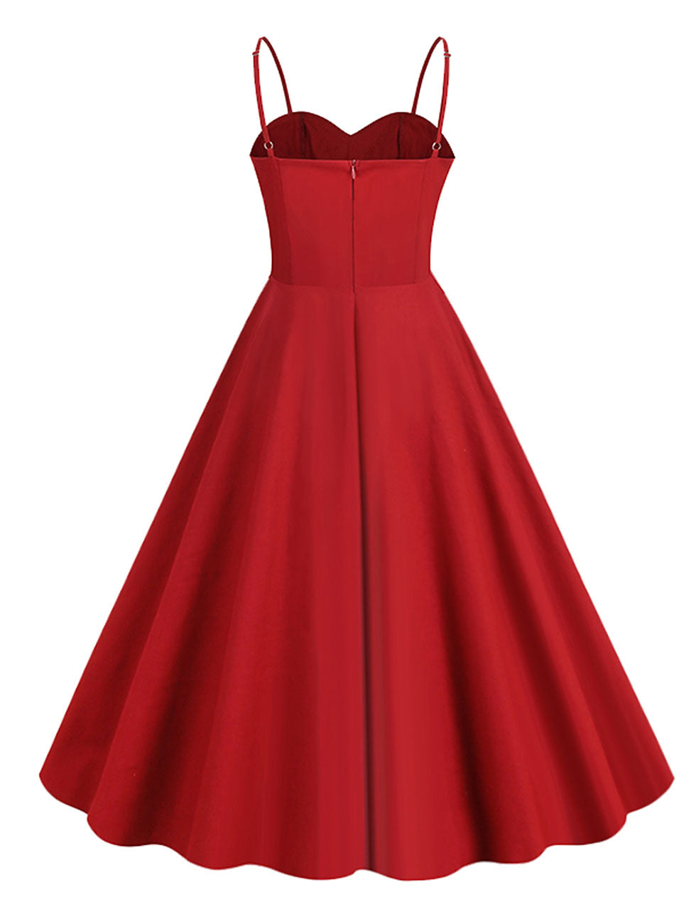 Red Spaghetti Straps 1950S Retro Swing Dress
