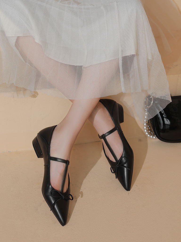 Flat Heel Pointed Toe Hollow Belt Leather Vintage Shoes