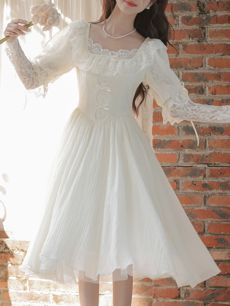 Sweet Victorian Lace Square Collar Corset Short Sleeve Wedding Mini Dress