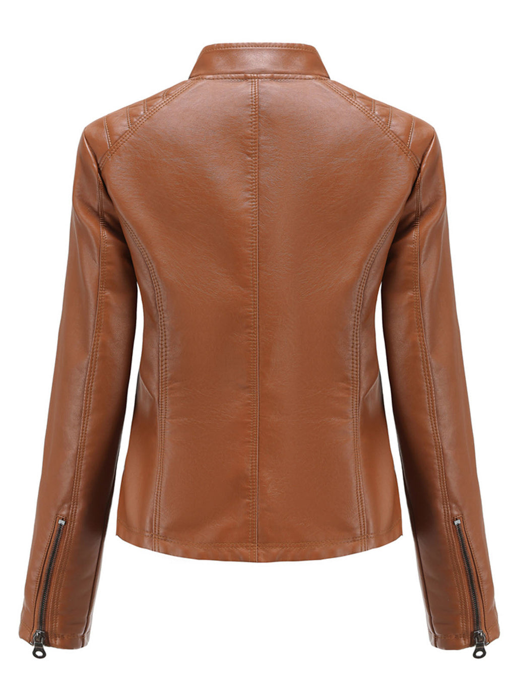 Pink Long Sleeve PU Leather Motorcycle Jacket For Women