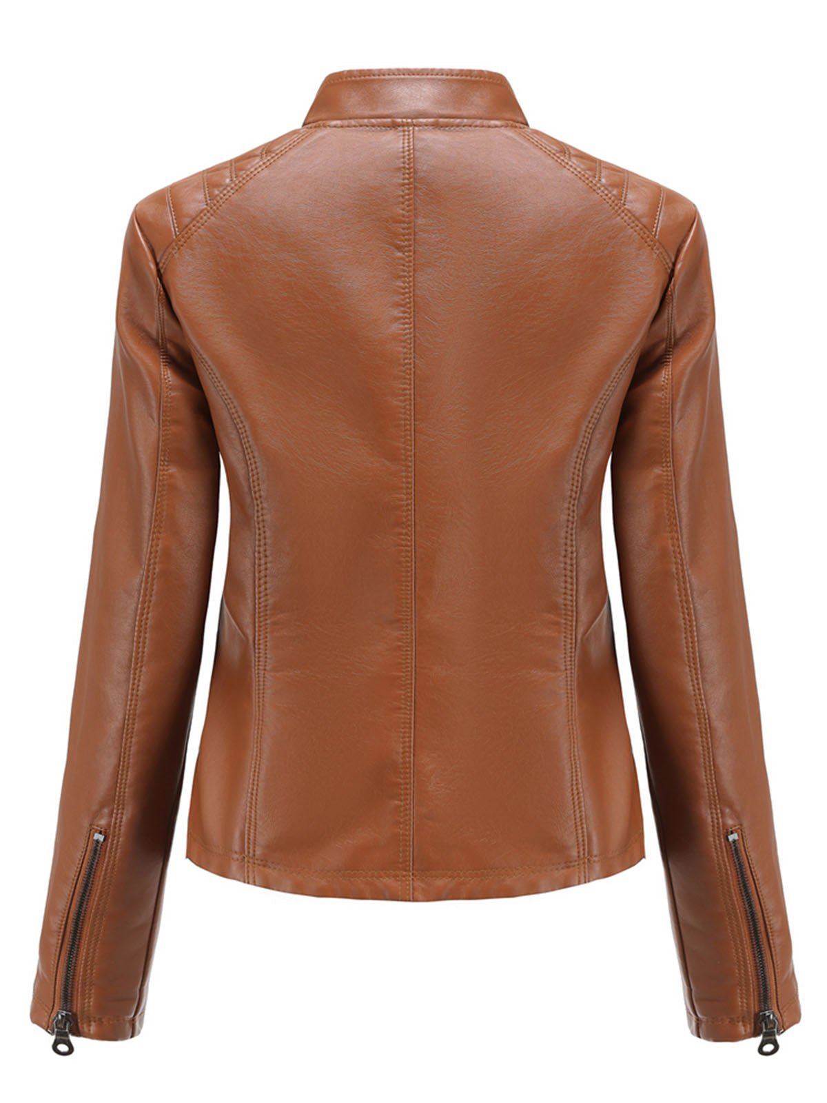 Pink Long Sleeve PU Leather Motorcycle Jacket For Women