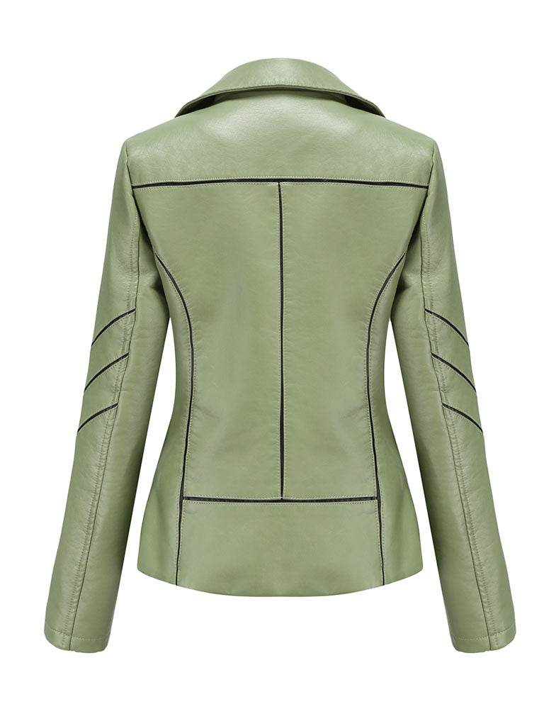 Turn Down Collar Long Sleeve PU Leather Motorcycle Jacket