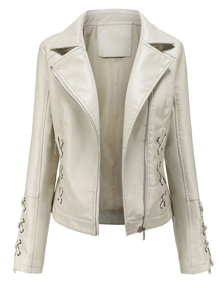 Black Weave Long Sleeve PU Leather Motorcycle Jacket