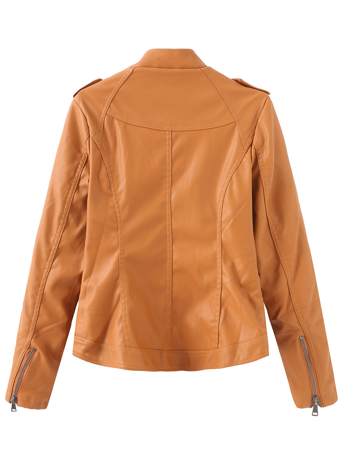 Brown Long Sleeve PU Leather Soft Jacket For Women
