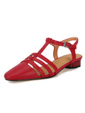 Flats Sandals Round Toe Hollow Belt Leather Vintage Shoes