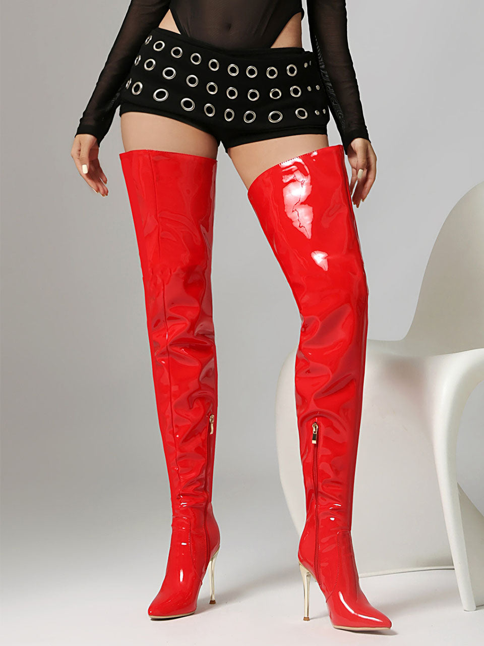 10CM Patent Leather Thigh Ultra High Stiletto Heel Over The Knee Warm Boots