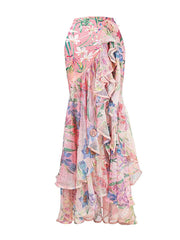 Pink Lace Ruffles Flowers One-piece Swimsuit