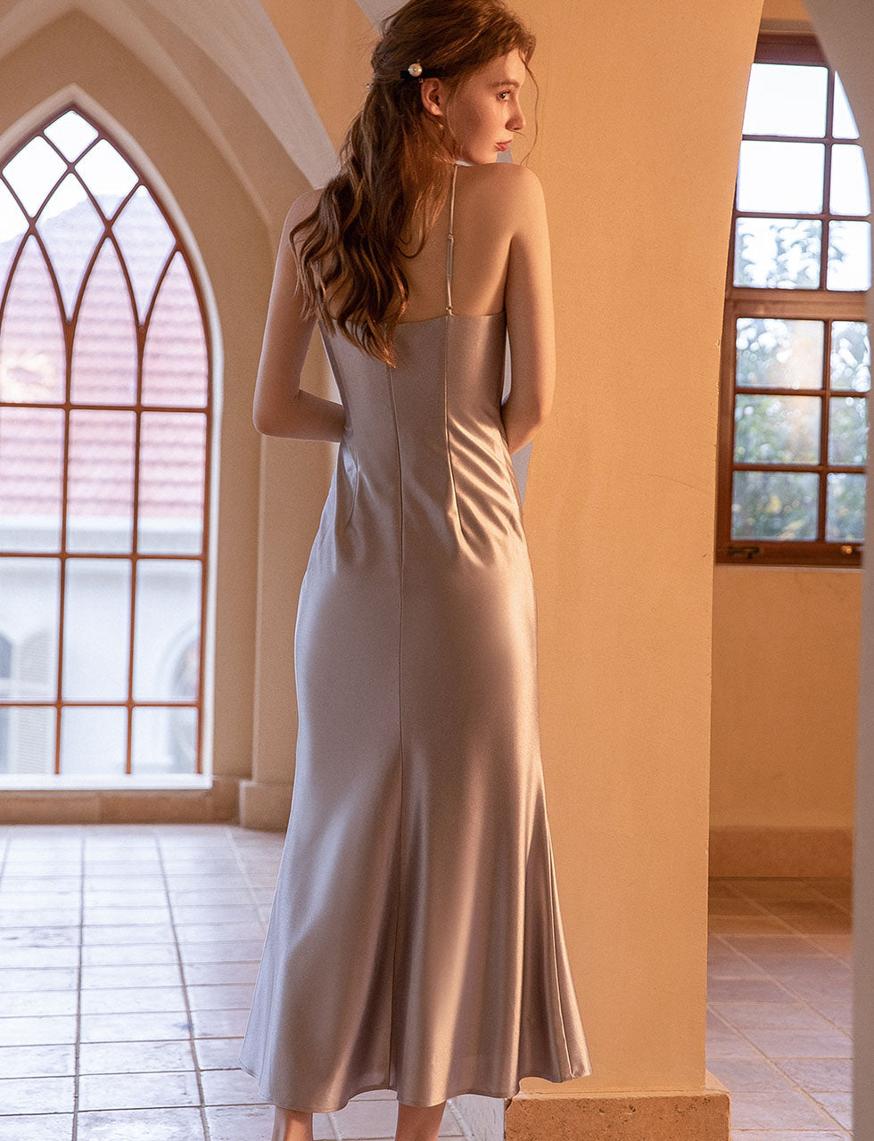 Pink Satin Split Bodycon Maxi Party Dress