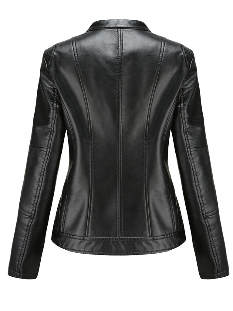 Light Green Long Sleeve PU Leather Motorcycle Jacket For Women