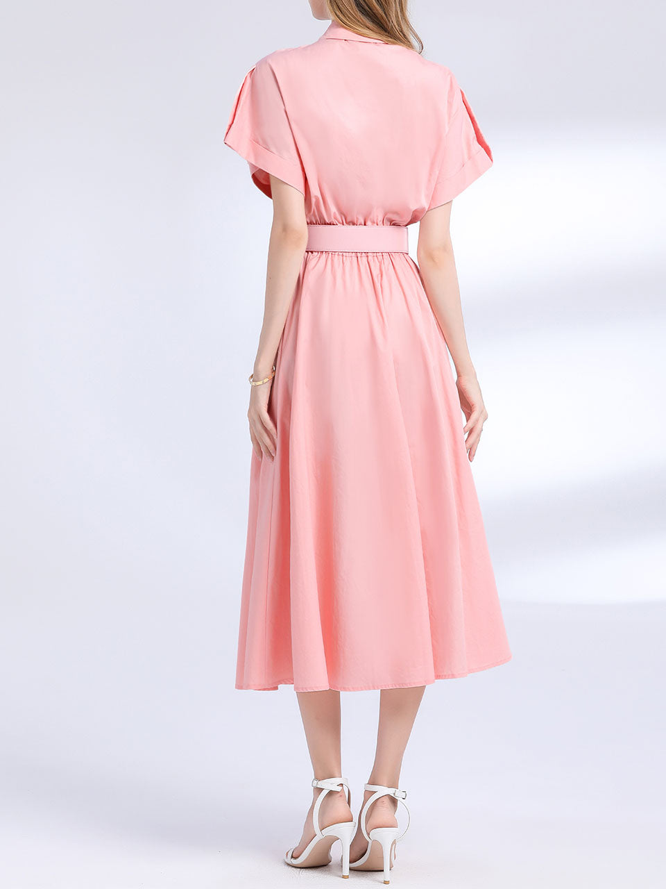 Pink Short Sleeve Classic 1950S Vintage Shirt Dress