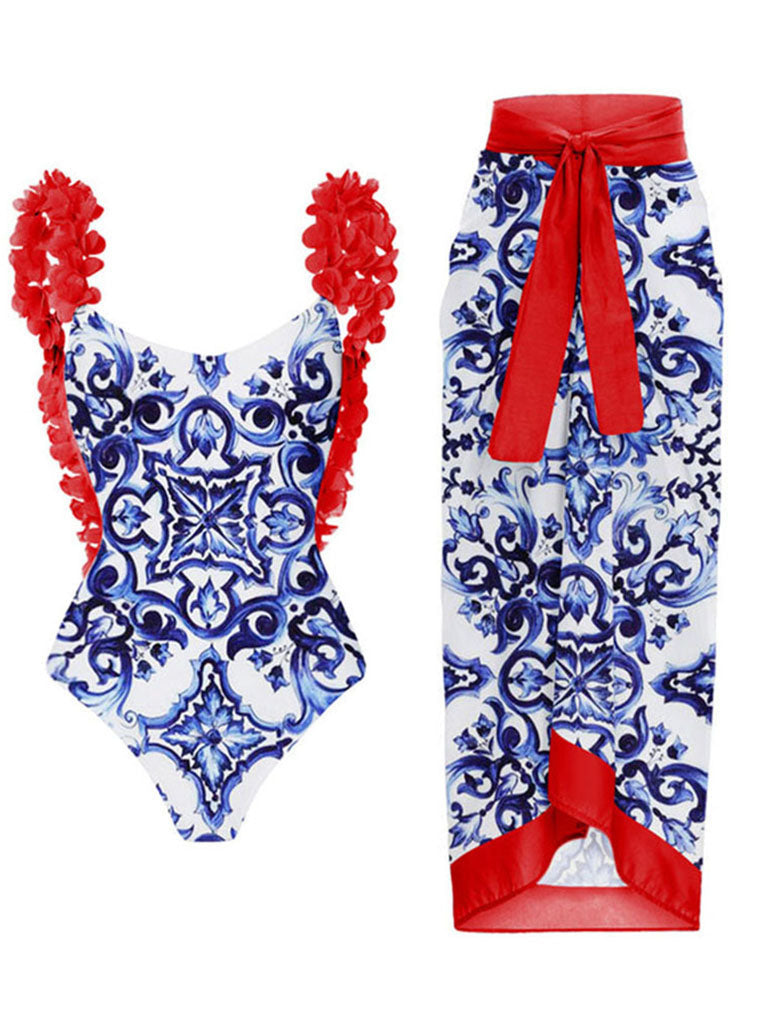 Floral Print Flower Strap One Piece