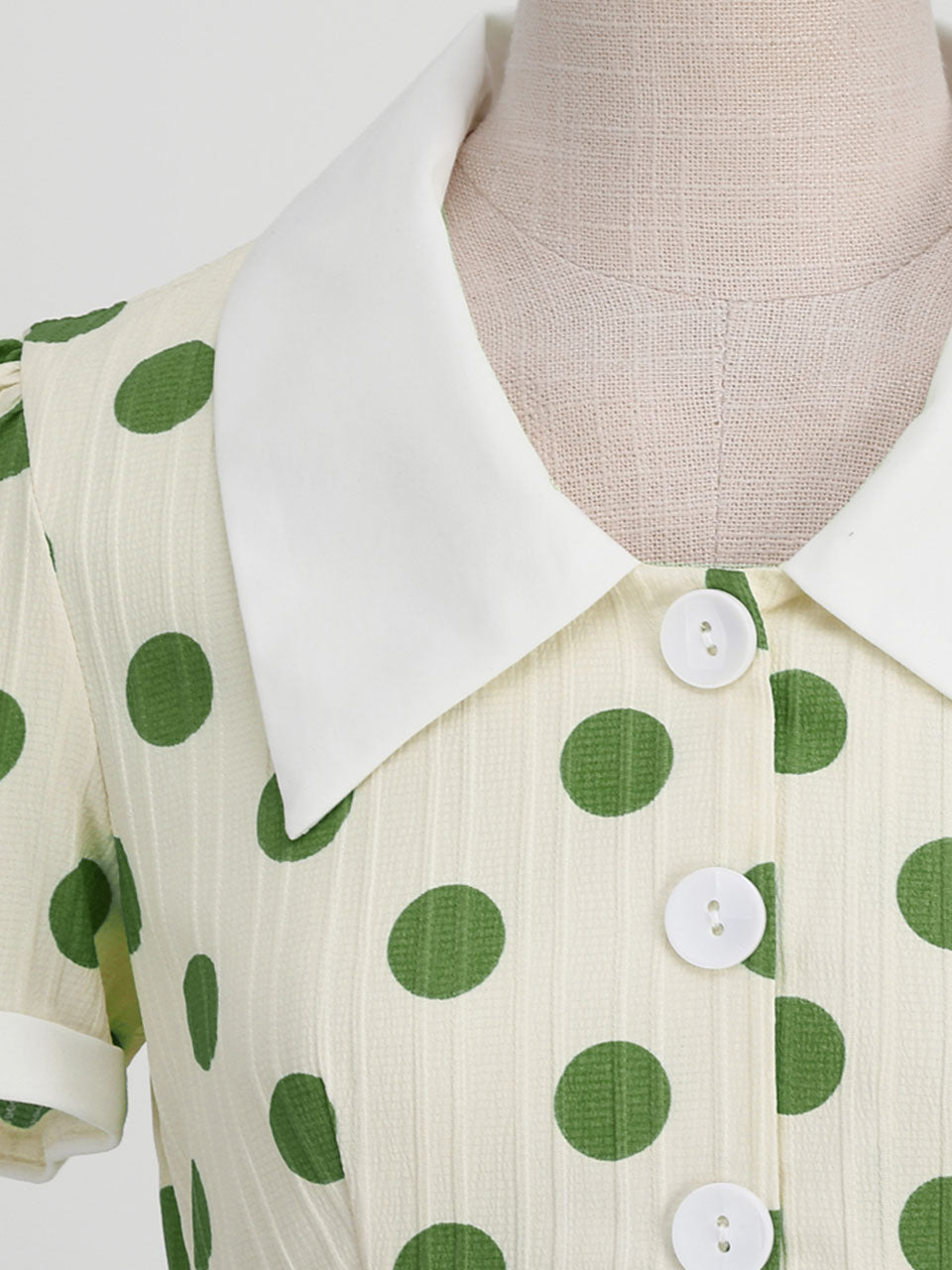 Green Polka Dots Johnny Collar Short Sleeve Swing Vintage 1950S Party Dress