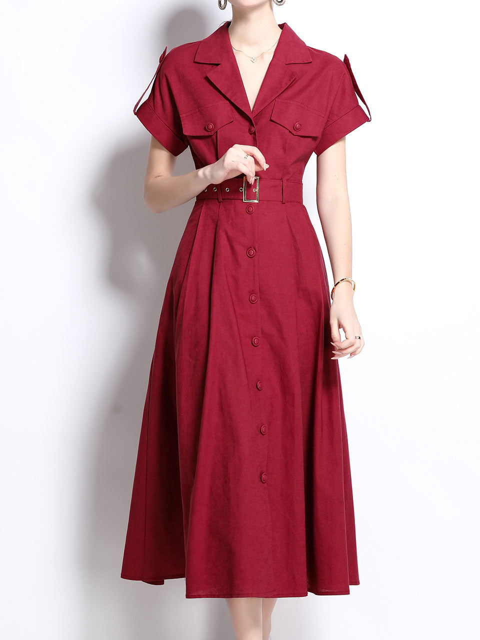 1940S Lapel Shirt Cotton Dress