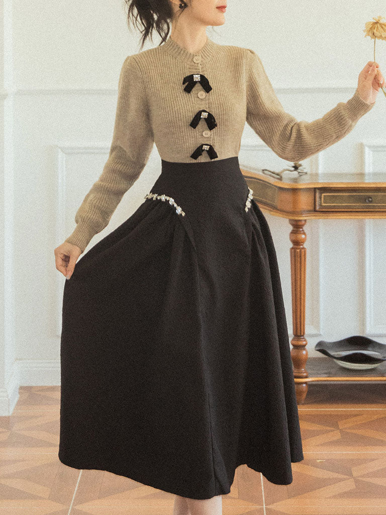 2PS Bowknot Sweater And Pleats