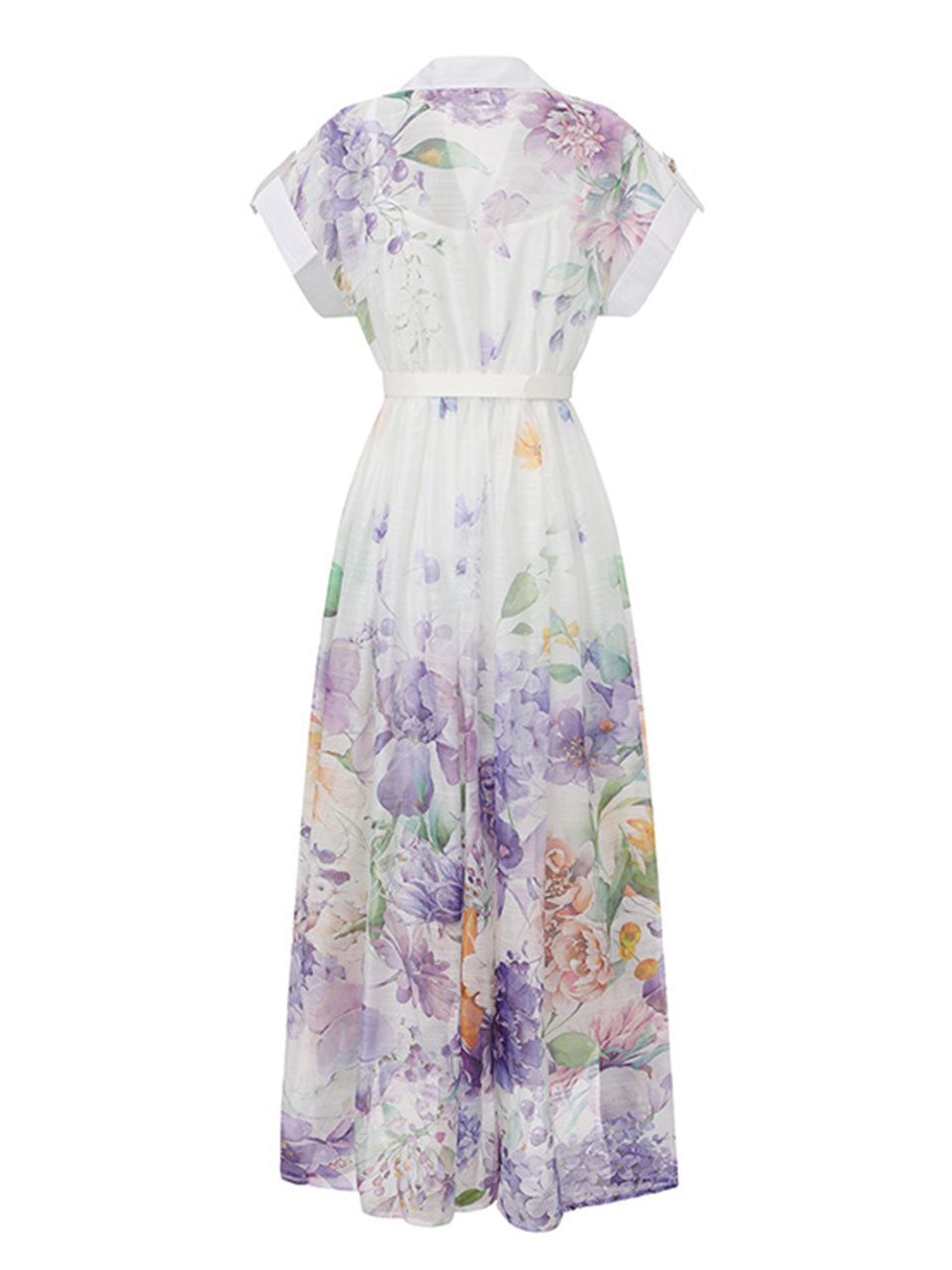 Short Dolman Sleeve Purple Floral Print Midi Dress
