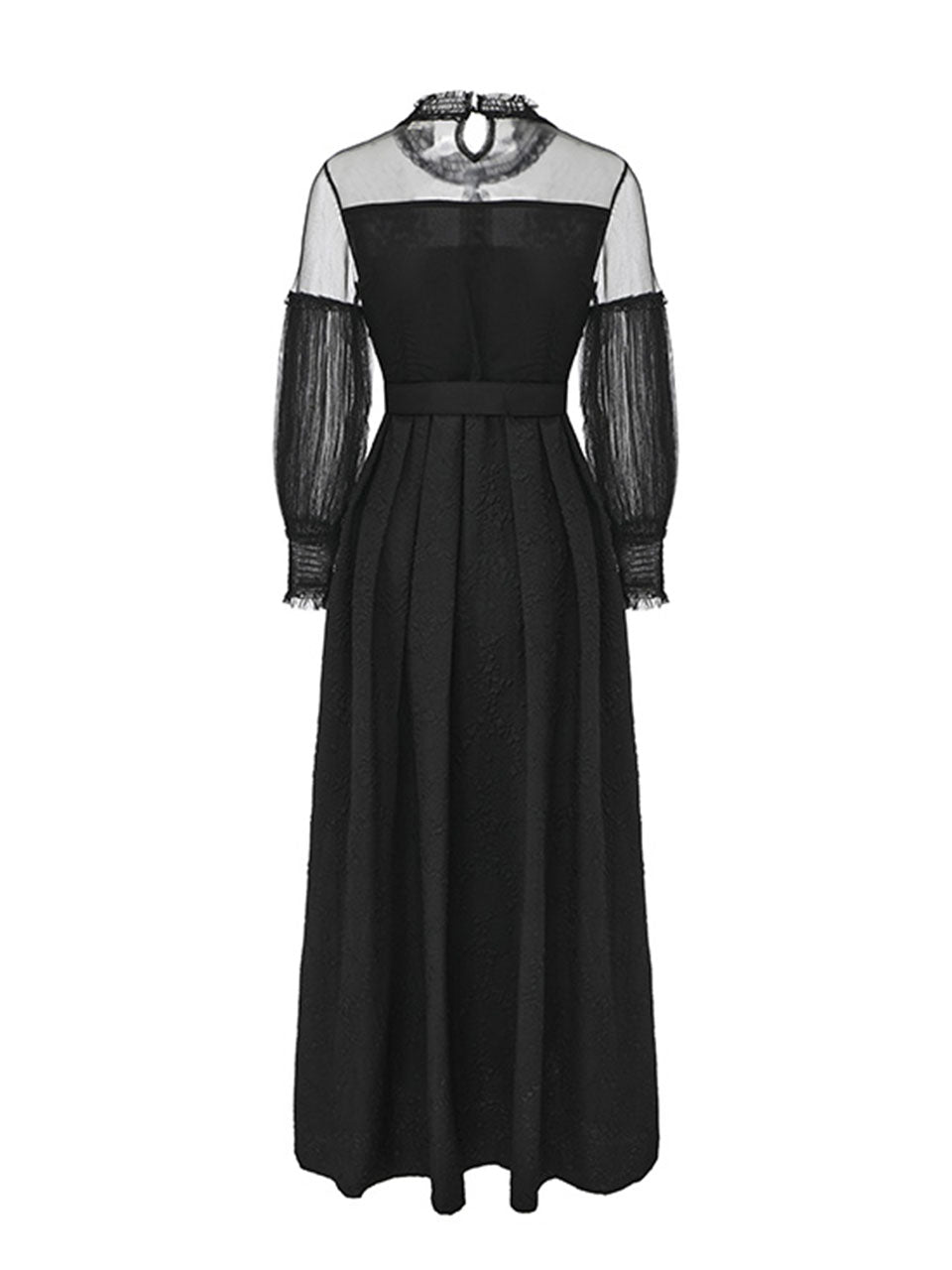 Gothic Black Semi-Sheer Lace Long Puff Sleeve Dress