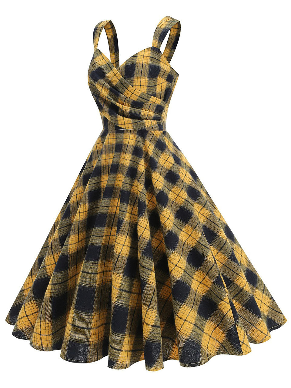 Clueless Inspired Yellow V Neck Plaid Vintage Dress
