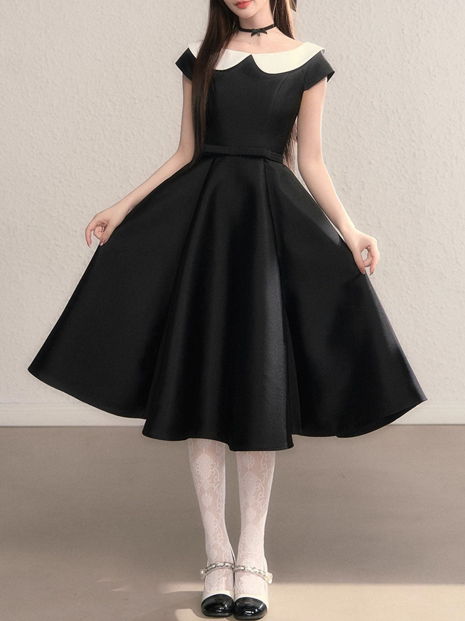 Peter Pan Collar Vintage Cap Sleeve Little Black Dress