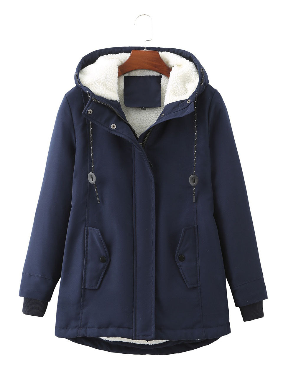 Navy Blue Fleece Lined Hooded Parka Jacket and Warm Winter Coat Heavyweight Windbreaker