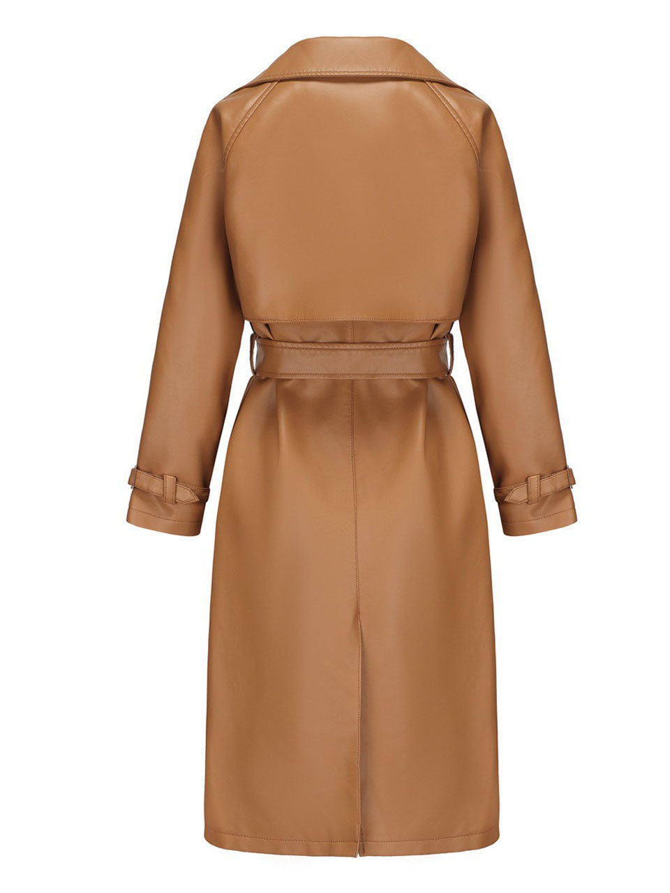 Faux Leather Trench Coat | Long Caramel Tan PU Leather Windbreaker Jacket