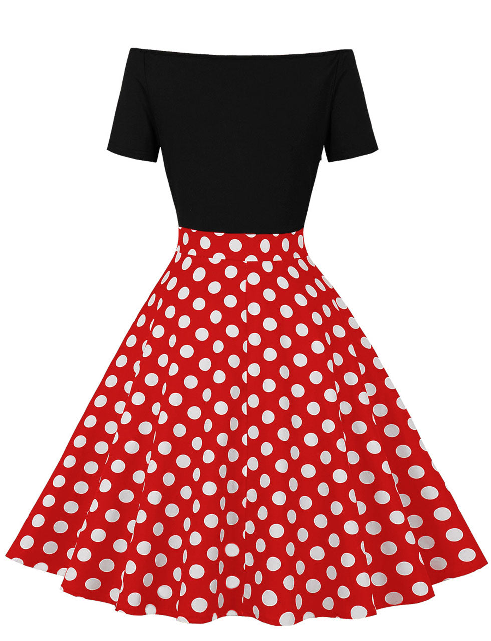 Off Shoulder Polka Dots 1950S Vintage Swing Dress