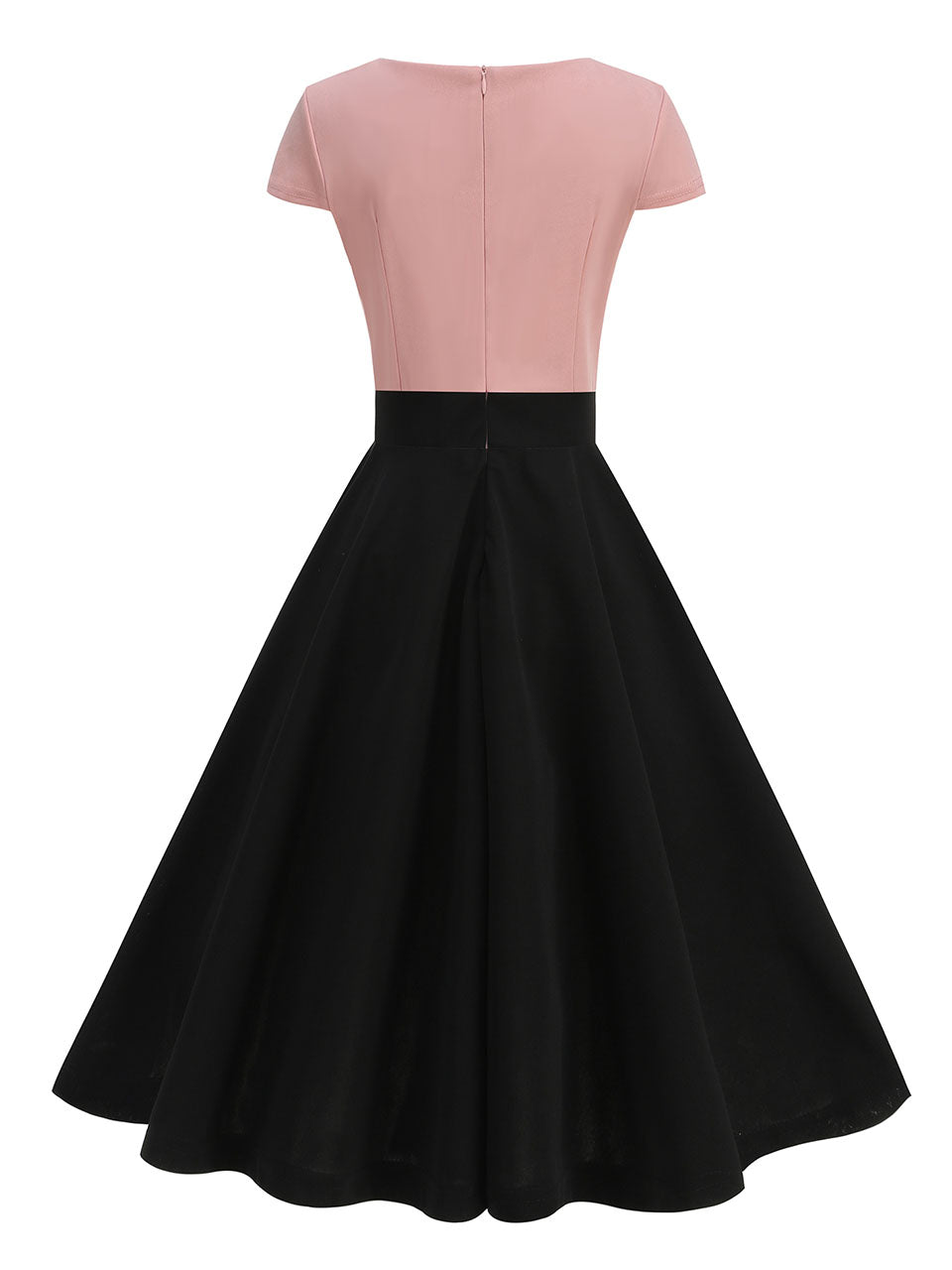 Pink and Black V Neck Cap Sleeve Swing 1950S Vintage Dress