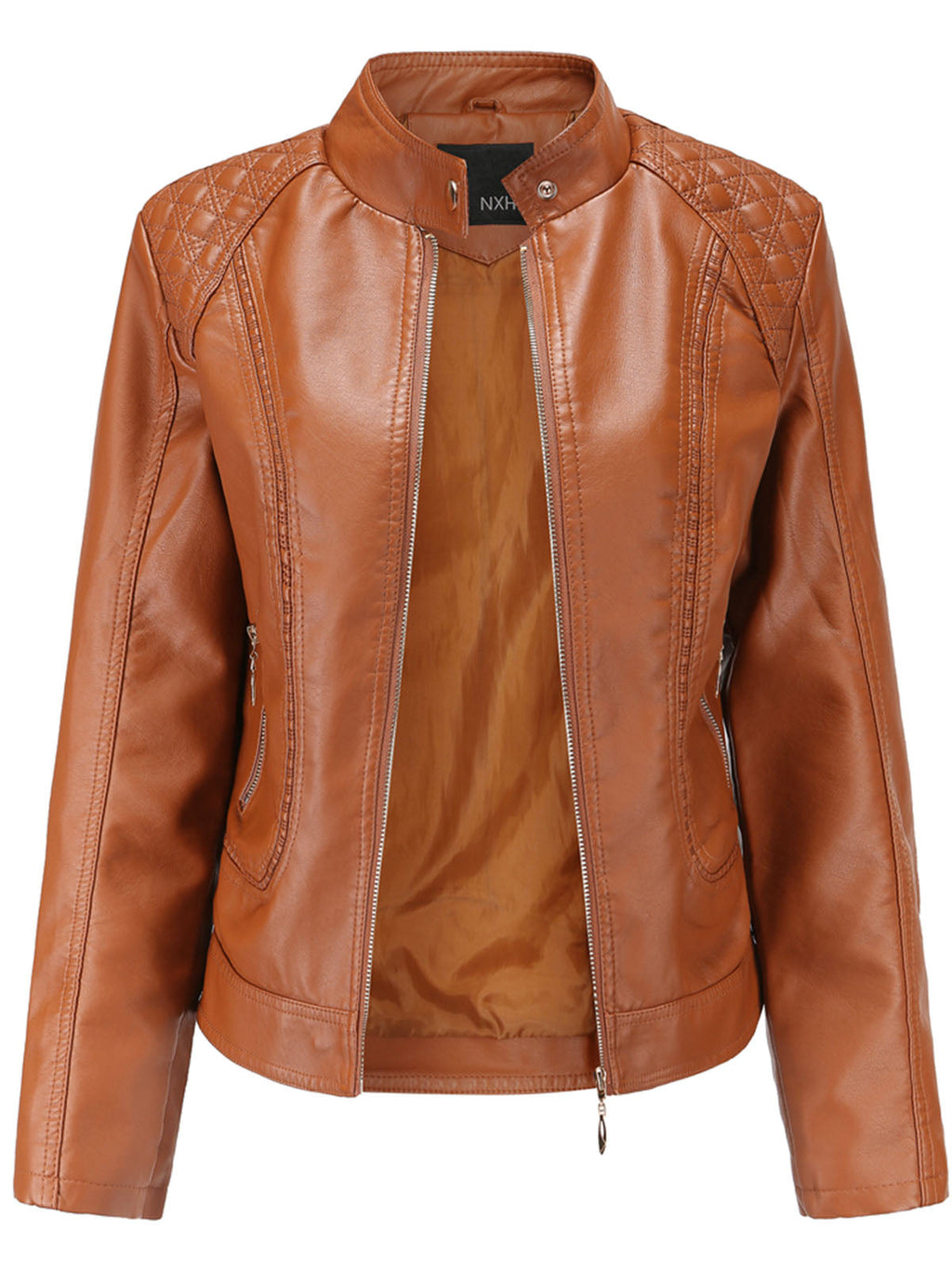 Soft Coat Long Sleeve PU Leather Motorcycle Jacket For Women