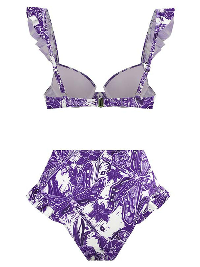 Floral Print Retro Style Strap Bikini Two Piece