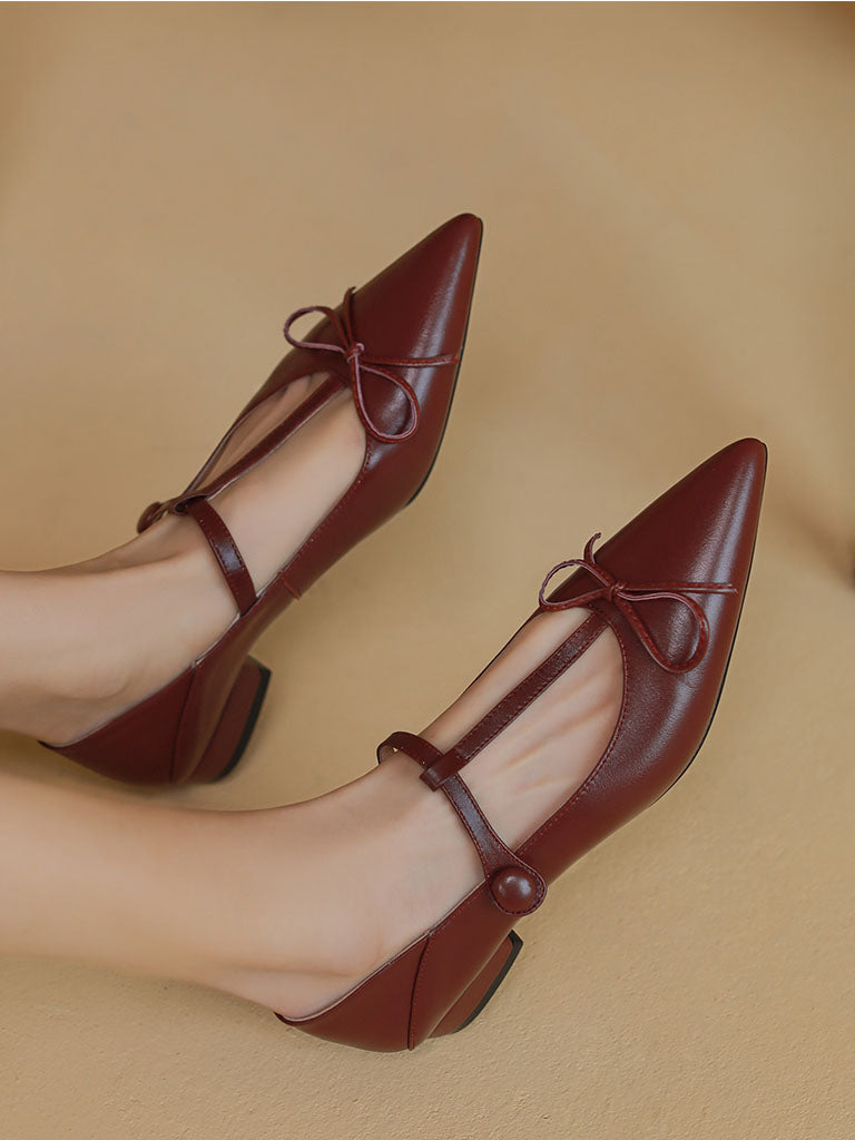 Flat Heel Pointed Toe Hollow Belt Leather Vintage Shoes