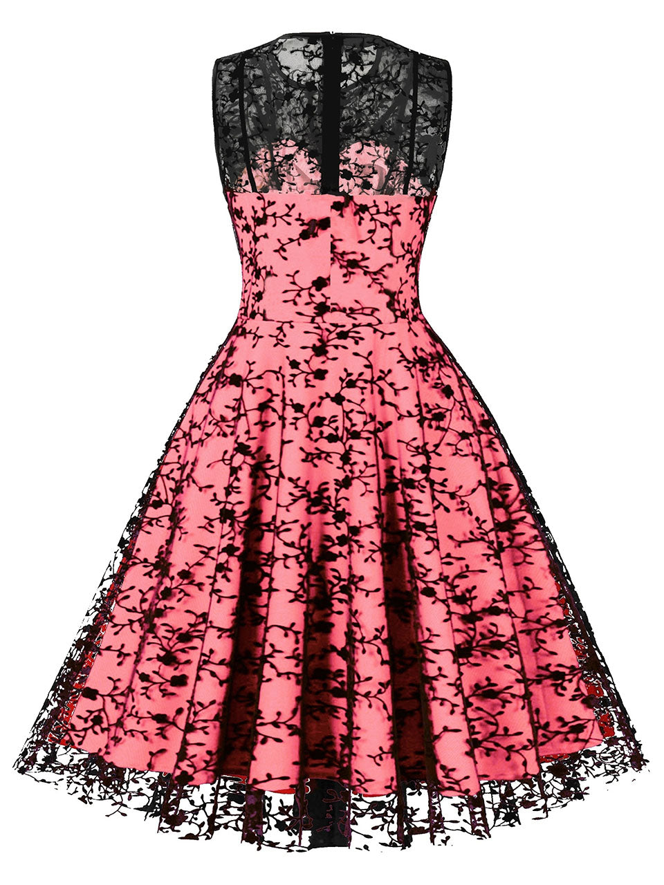 1950S Lace Semi-Sheer Flocking Printing Vintage Halloween Dress