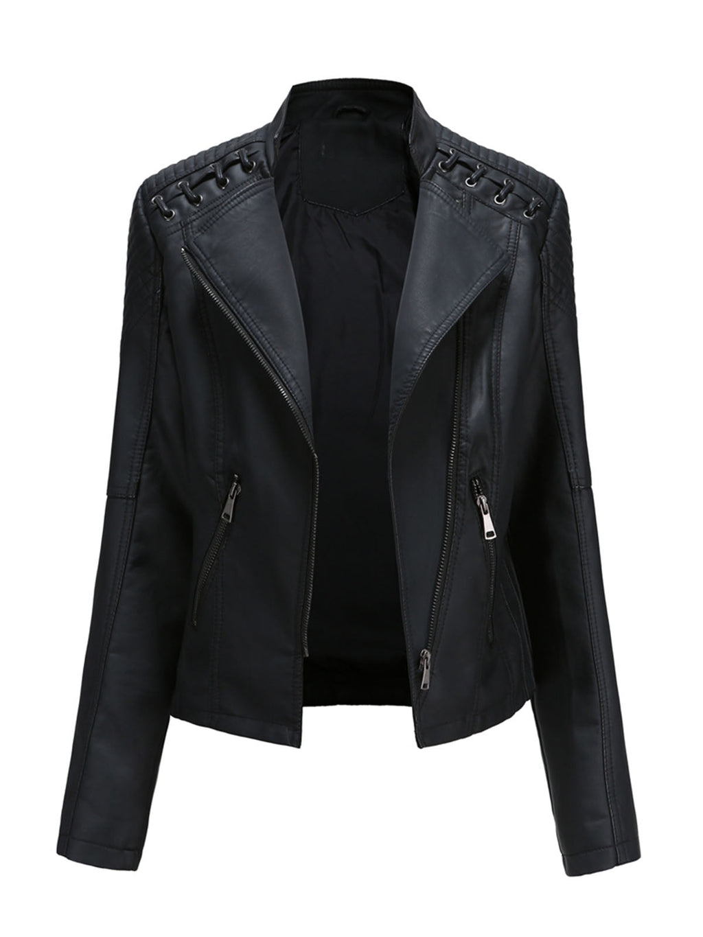 Leather Jacket Weave Long Sleeve Winter Coat