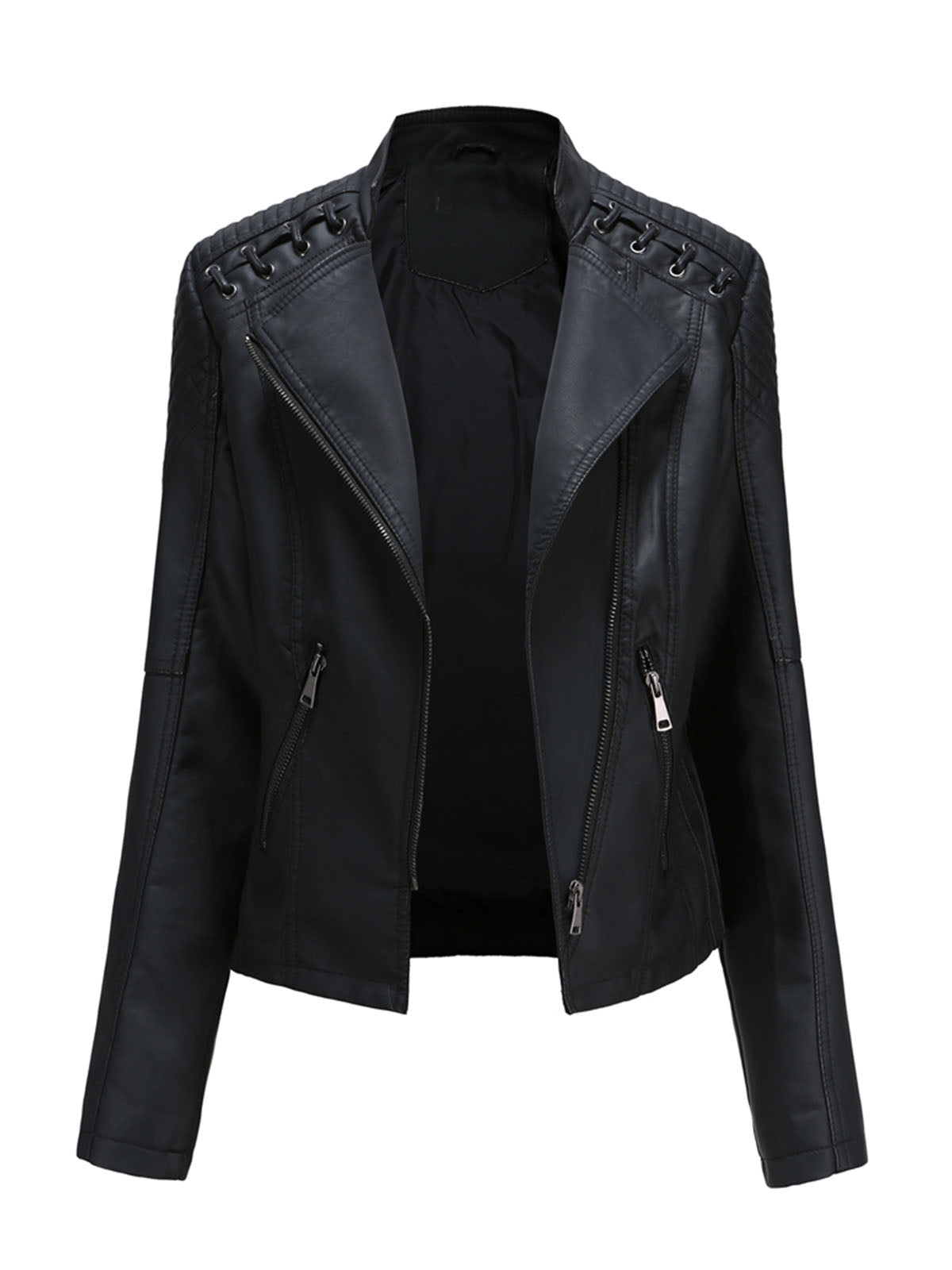 Leather Jacket Weave Long Sleeve Winter Coat