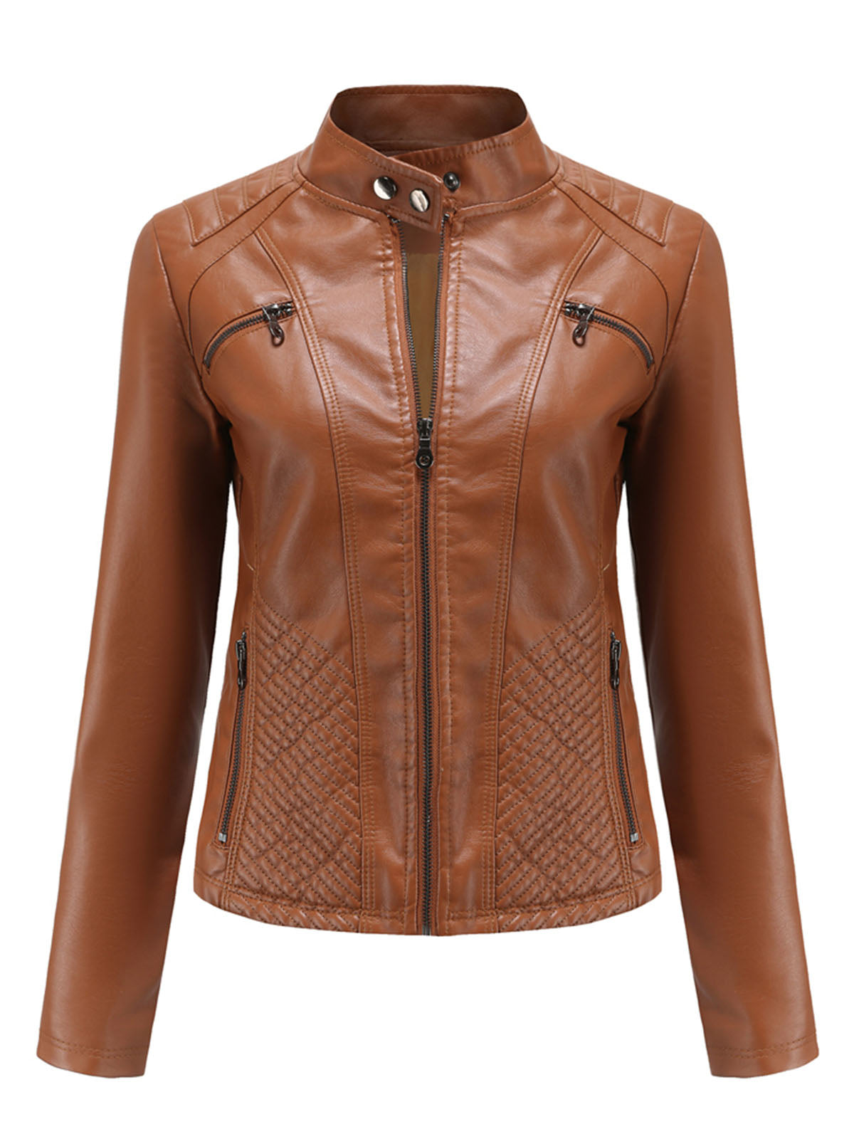 Pink Long Sleeve PU Leather Motorcycle Jacket For Women