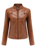 Pink Long Sleeve PU Leather Motorcycle Jacket For Women