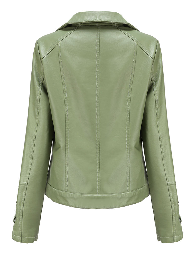 Black Weave Long Sleeve PU Leather Motorcycle Jacket