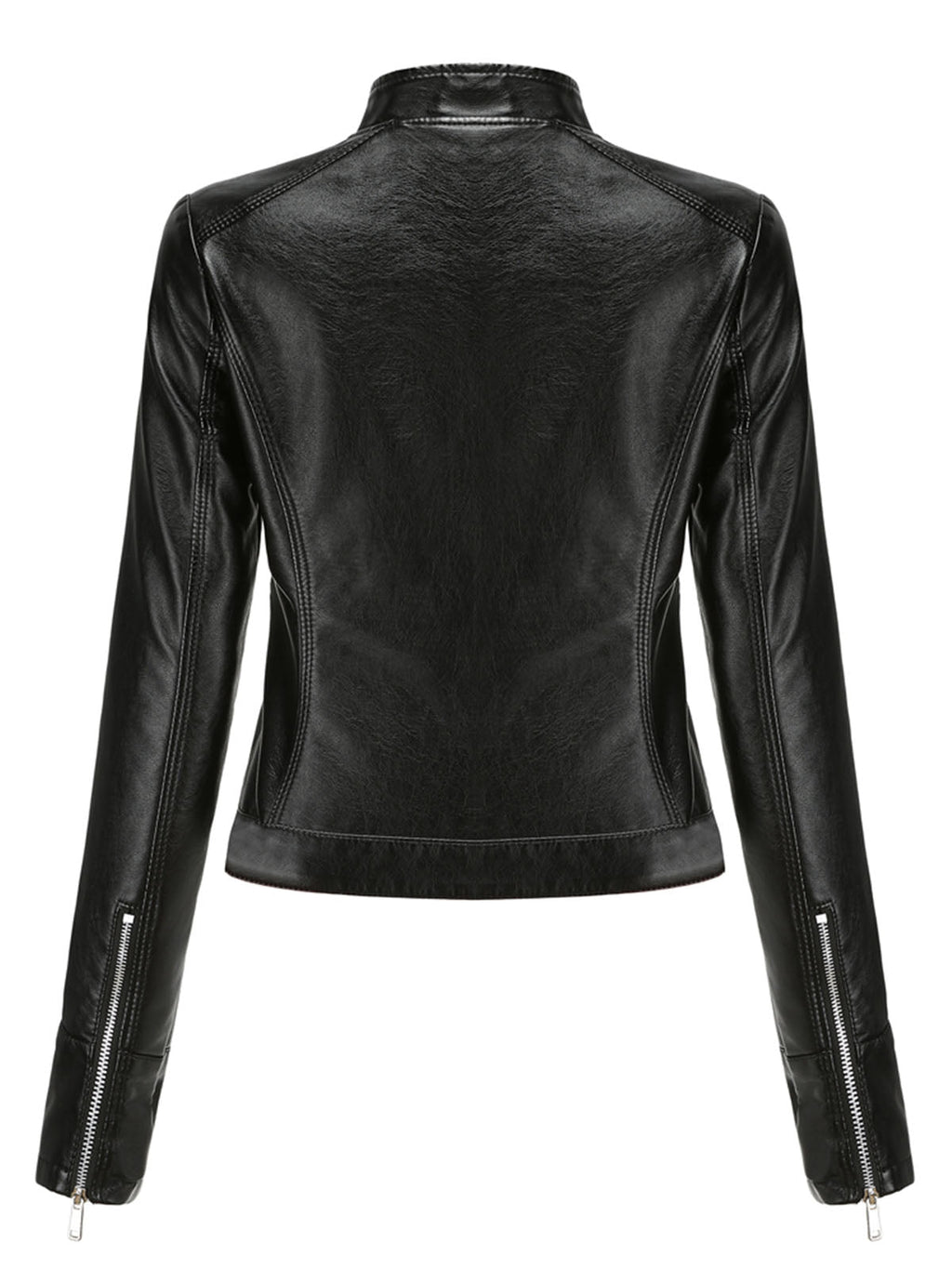 Crop Coat Long Sleeve PU Leather Motorcycle Jacket