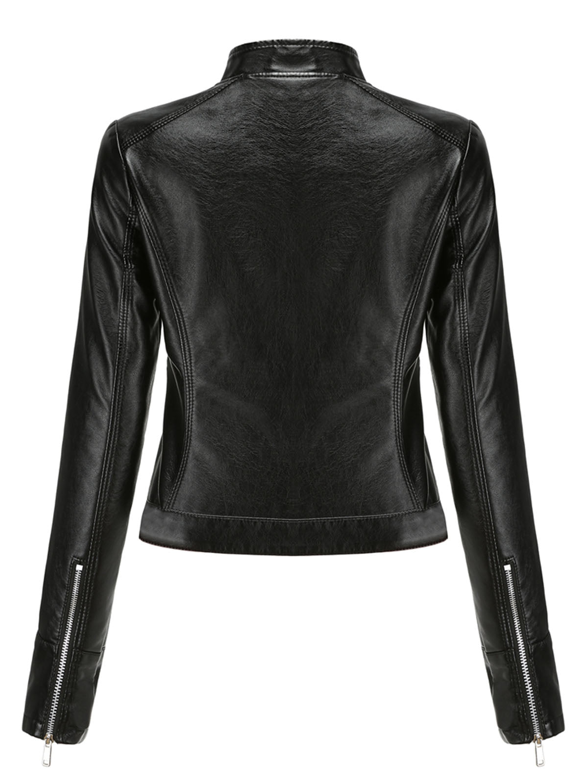 Crop Coat Long Sleeve PU Leather Motorcycle Jacket