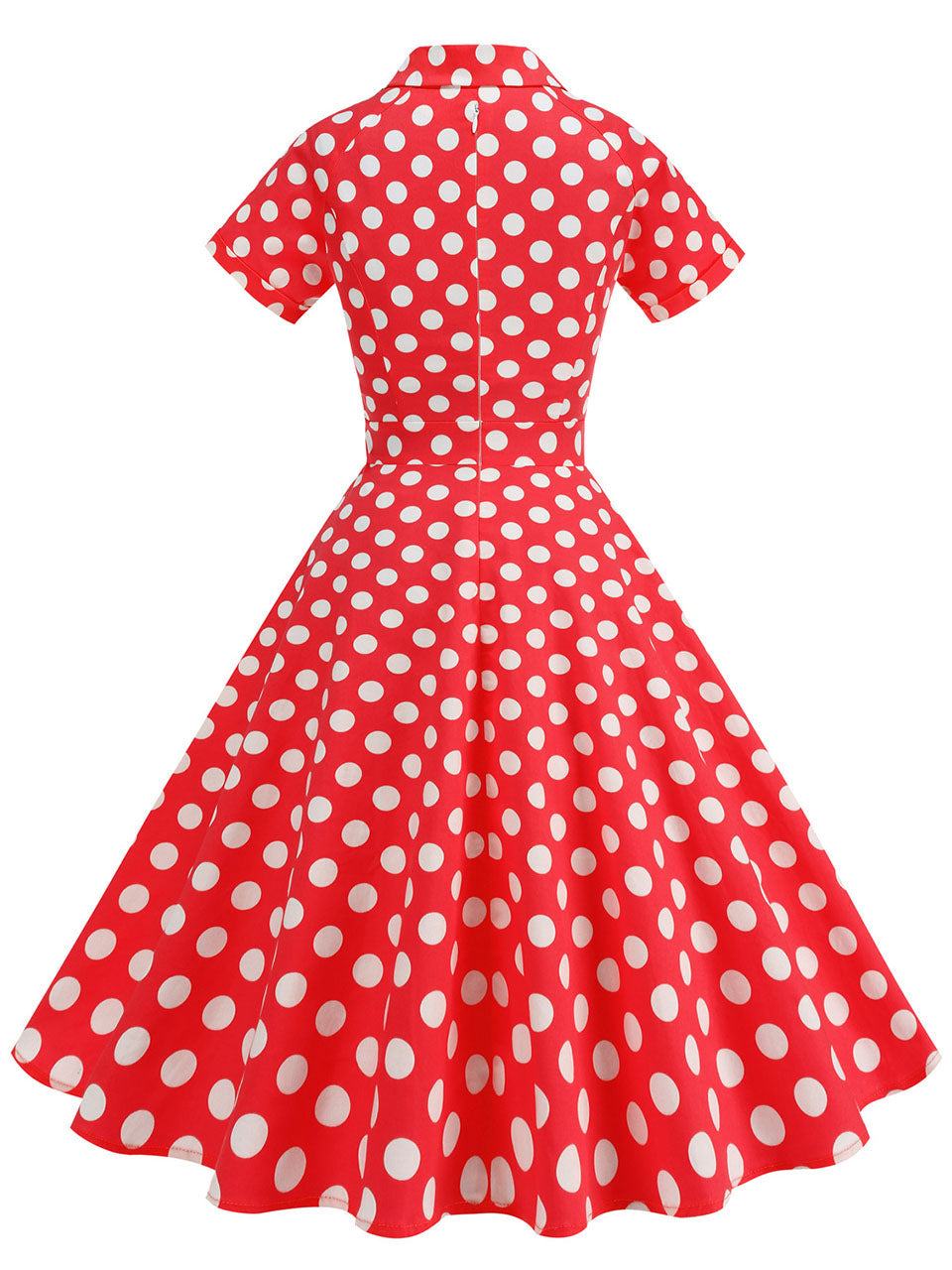 Red Polka Dots Turn Down Collar Short Sleeves 1950S Vintage Shirt Dress