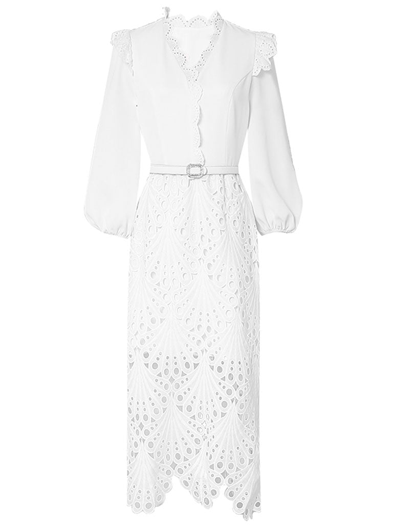 Green V Neck  3/4 Sleeve Lace 1960S Dress