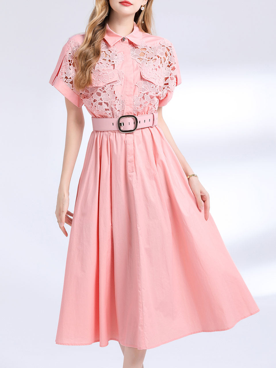 Pink Short Sleeve Classic 1950S Vintage Shirt Dress