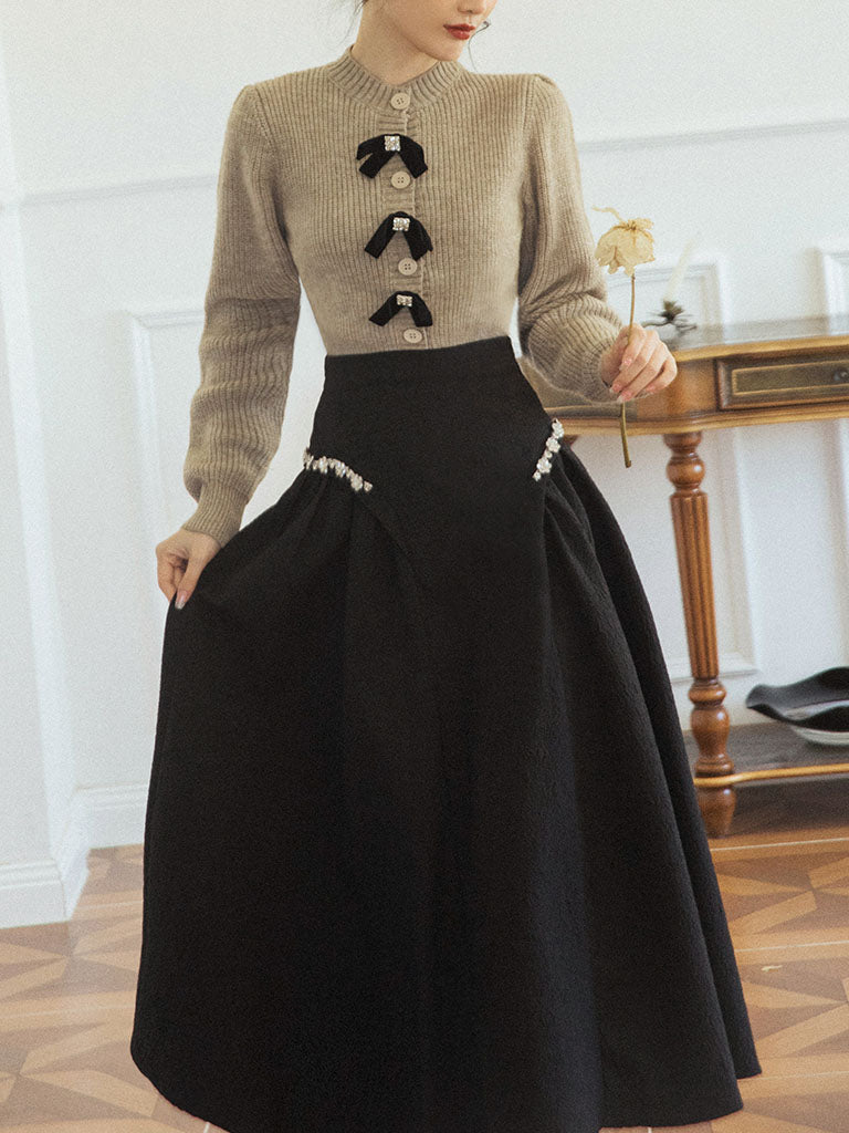 2PS Bowknot Sweater And Pleats