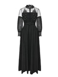 Gothic Black Semi-Sheer Lace Long Puff Sleeve Dress