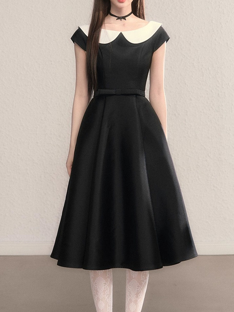 Peter Pan Collar Vintage Cap Sleeve Little Black Dress