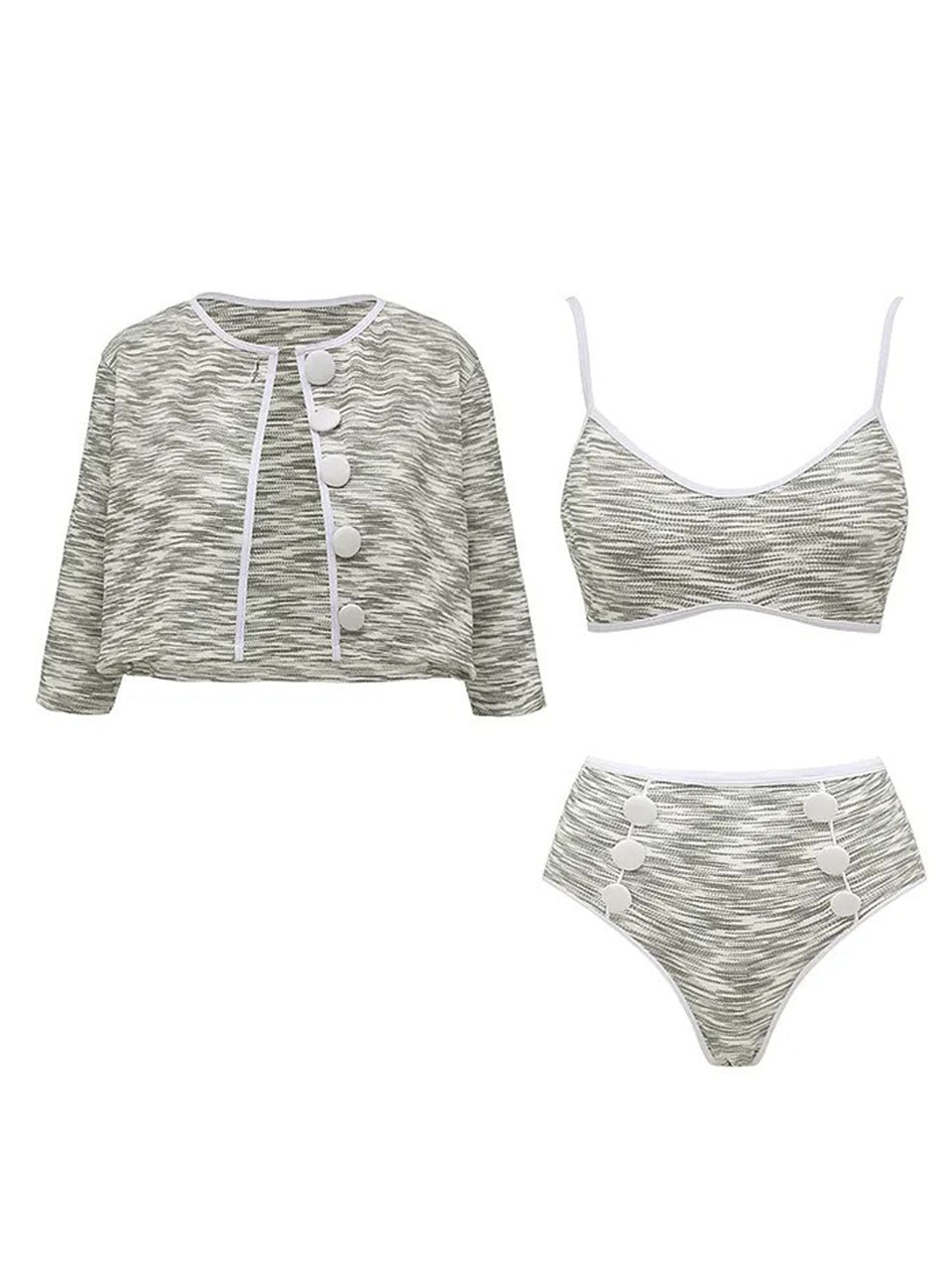 3PS Swimsuit Set Grey Space Dye High Waisted Bikini
