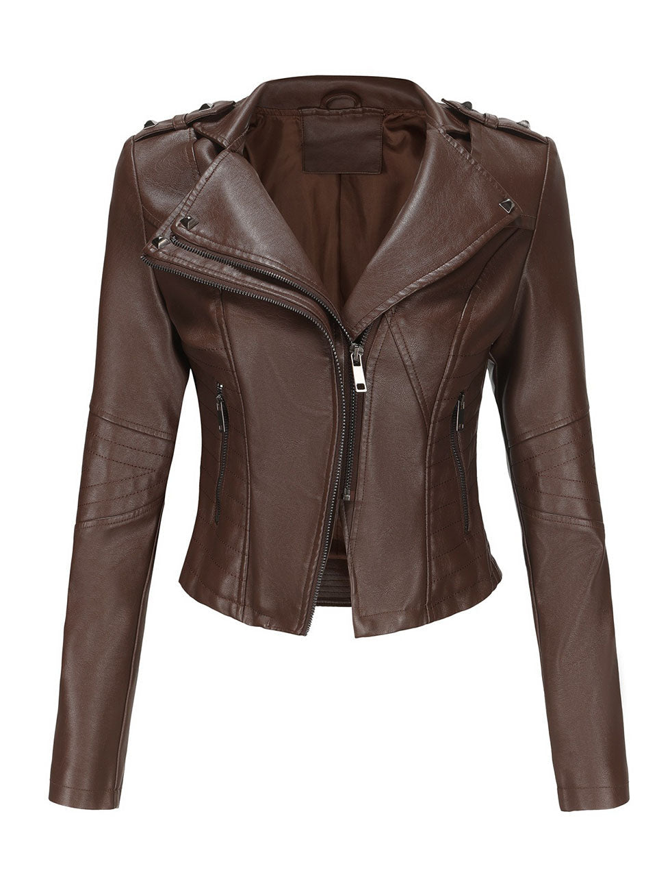 Navy Blue Faux Leather Motorcycle Jacket | Slim Fit Asymmetrical Zip Moto Biker Coat